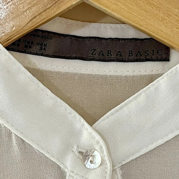 Zara| Feminine White Ruffle High Collar Sheer Button Up Cap Sleeve Top Blouse XS - Picture 3 of 7